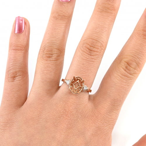 Oval 11x9mm Ring Semi Mount In 14k Rose Gold With Diamond Accents