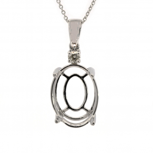 Oval 14x10.5mm Pendant Semi Mount In 14k White Gold With Diamond Accents (chain Not Included)