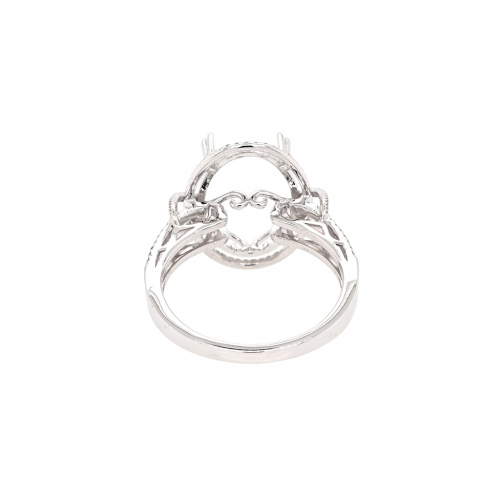 Oval 15x11mm Ring Semi Mount In 14k White Gold With Accent Diamonds