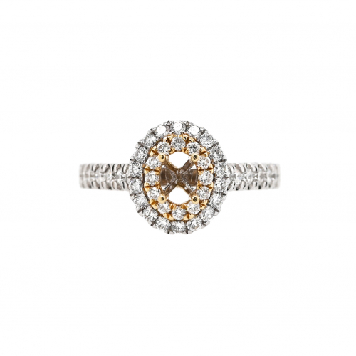 Oval 5x3.5mm Ring Semi Mount In 14k Dual Tone (white/yellow) Gold With Accent Diamonds (rg1324)
