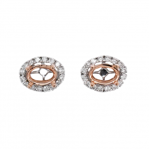 Oval 6x4mm Earring Semi Mount in 14K Dual Tone (White / Rose Gold) With Diamond Accents (ER0081)