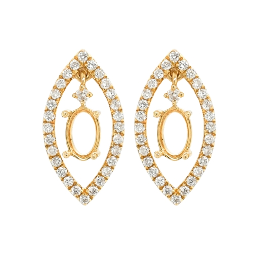 Oval 6x4mm Earring Semi Mount in 14K Yellow Gold with White Diamonds (ER3363)