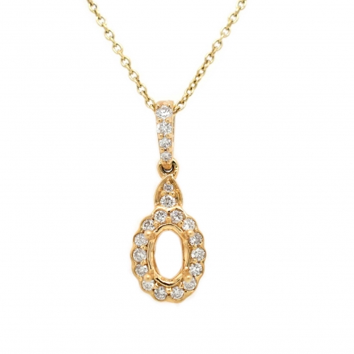 Oval 6X4mm Pendant Semi Mount in 14K Yellow Gold in Diamond Accents (PSO330)