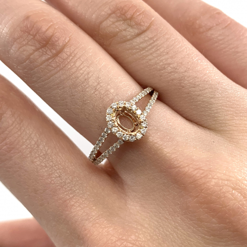 Oval 6x4mm Ring Semi Mount in 14K Rose Gold with Accent Diamonds (RG0365)