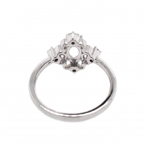 Oval 6X4mm Ring Semi Mount in 14K White Gold With White Diamonds (RSO1515)
