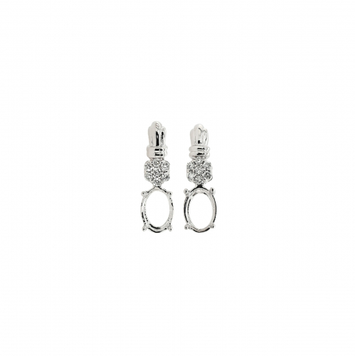 Oval 7x5mm Earring Semi Mount in 14K White Gold with Accent Diamonds (ER0726)