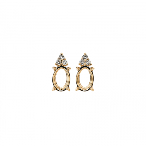 Oval 7x5mm Earring Semi Mount in 14K Yellow Gold with Accent Diamonds (ER0037)