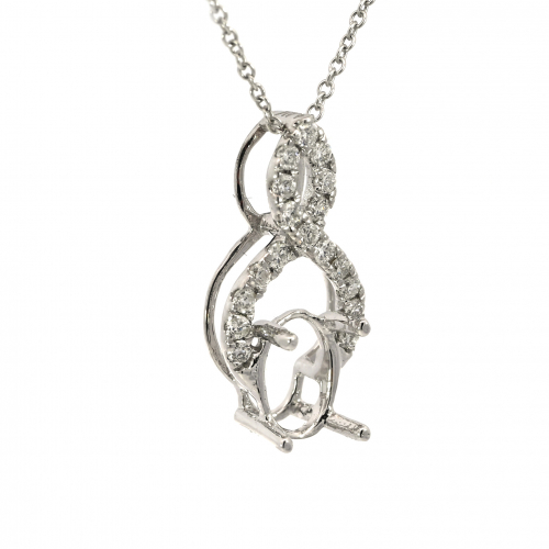 Oval 7x5mm Pendant Semi Mount in 14K White Gold With Diamond Accents (Chain Not Included)