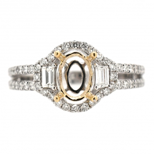 Oval 7x5mm Ring Semi Mount in 14K Dual Tone (White / Yellow) Gold with White Diamonds(RG2963)