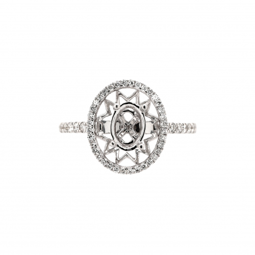 Oval 7x5mm Ring Semi Mount In 14k White Gold With Accent Diamonds (rg0684)