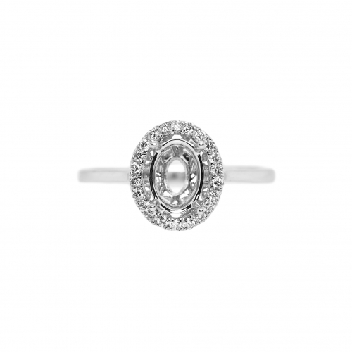 Oval 7x5mm Ring Semi Mount in 14K White Gold with Accent Diamonds (RG1134) Part of Matching Set