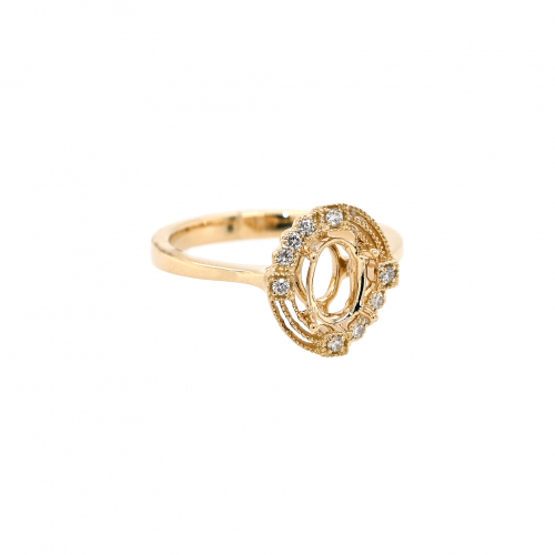 Oval 7x5mm Ring Semi Mount in 14K Yellow Gold with Accent Diamonds (RG0686)*