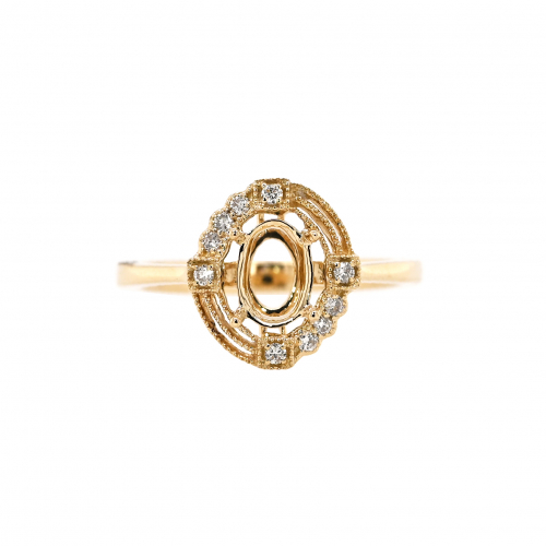 Oval 7x5mm Ring Semi Mount in 14K Yellow Gold with Accent Diamonds (RG0686)*