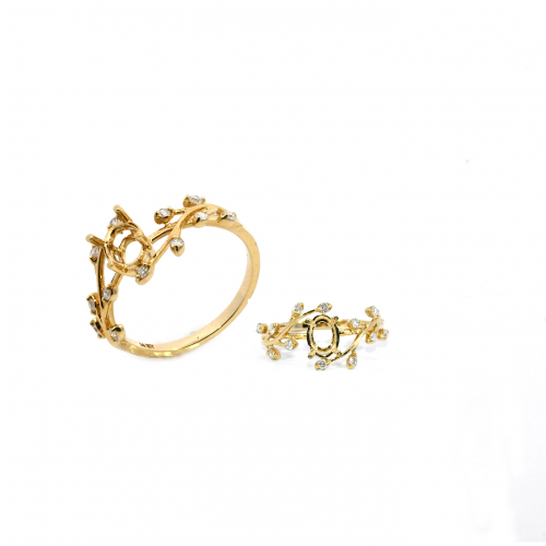Oval 7x5mm Vine Design Ring Semi Mount In 14k Yellow Gold