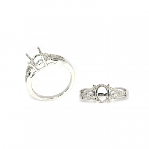 Oval 8x6 Ring Semi Mount In 14K White Gold With Accented Diamonds