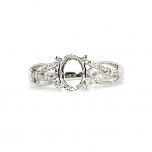Oval 8x6 Ring Semi Mount In 14k White Gold With Diamond Accents