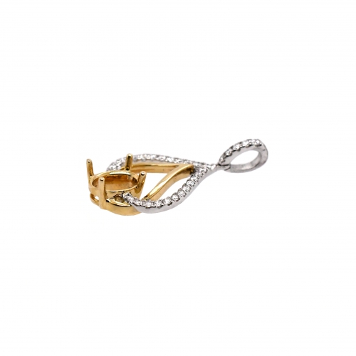 Oval 8x6mm Pendant Semi Mount in 14K Gold With White Diamonds (PSO267)