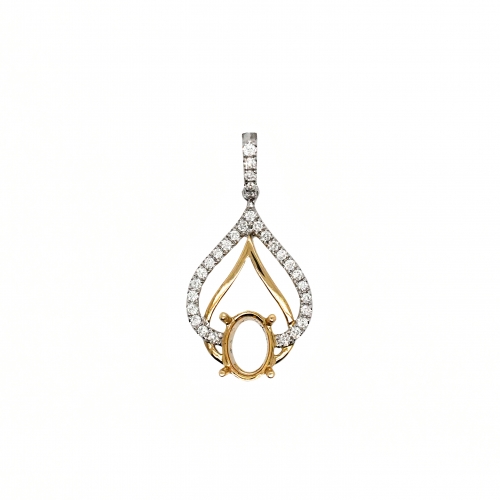 Oval 8x6mm Pendant Semi Mount in 14K Gold With White Diamonds (PSO267)
