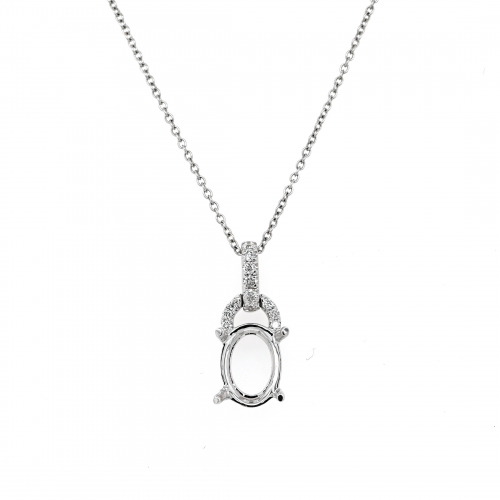 Oval 8x6mm Pendant Semi Mount In 14k White Gold With Accent Diamonds(pd1194)