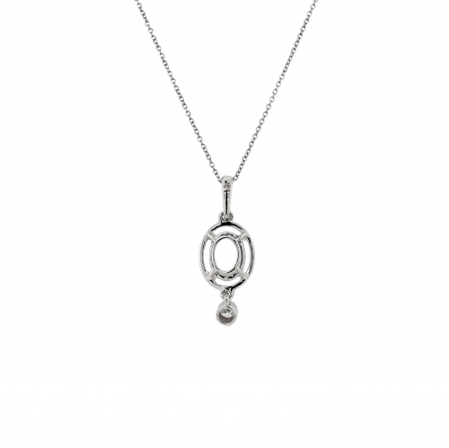 Oval 8x6mm Pendant Semi Mount In 14k White Gold With Diamond Accents (chain Not Included) (pd1012)