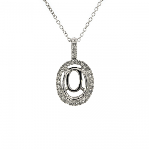 Oval 8x6mm Pendant Semi Mount in 14K White Gold With Diamonds(Chain Not Included)