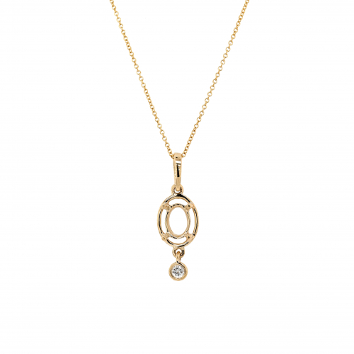 Oval 8x6mm Pendant Semi Mount in 14K Yellow Gold With Diamond Accents (Chain Not Included) (PD1012)