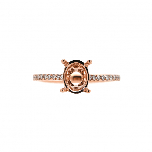 Oval 8x6mm Ring Semi Mount in 14K Rose Gold with Accent Diamonds (RG0528)