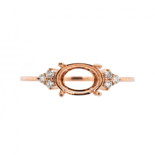 Oval 8x6mm Ring Semi Mount In 14K Rose Gold With White Diamonds (RG0154)