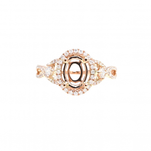Oval 8x6mm Ring Semi Mount In 14k Rose Gold With White Diamonds (rg0334)