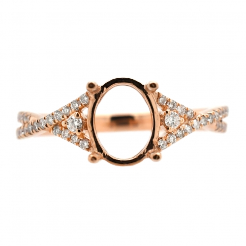 Oval 8x6mm Ring Semi Mount in 14K Rose Gold with White Diamonds (RG0547)