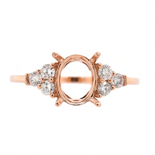Oval 8x6mm Ring Semi Mount in 14K Rose Gold With White Diamonds (RG0864)