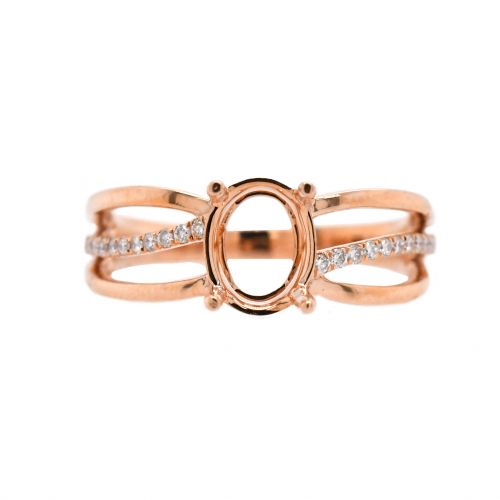 Oval 8x6mm Ring Semi Mount In 14k Rose Gold With White Diamonds (rg0880)