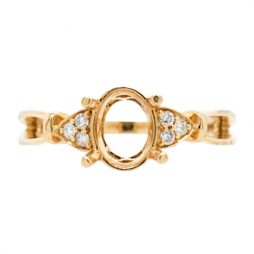 Oval 8x6mm Ring Semi Mount In 14k Yellow Gold With White Diamonds (rg0999)
