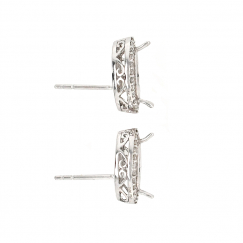 Oval 9x4.5 Earring Semi Mount in 14K White Gold With White Diamonds