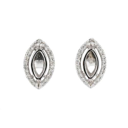 Oval 9x4.5 Earring Semi Mount in 14K White Gold With White Diamonds