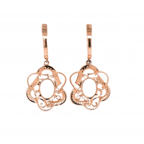 Oval 9x7mm Earring Semi Mount in 14K Rose Gold With Diamond Accents (ESO056)