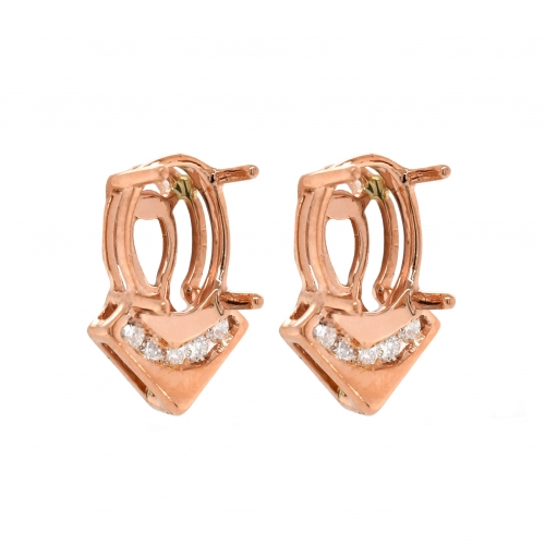 Oval 9x7mm Earring Semi Mount in 14K Rose Gold with White Diamonds