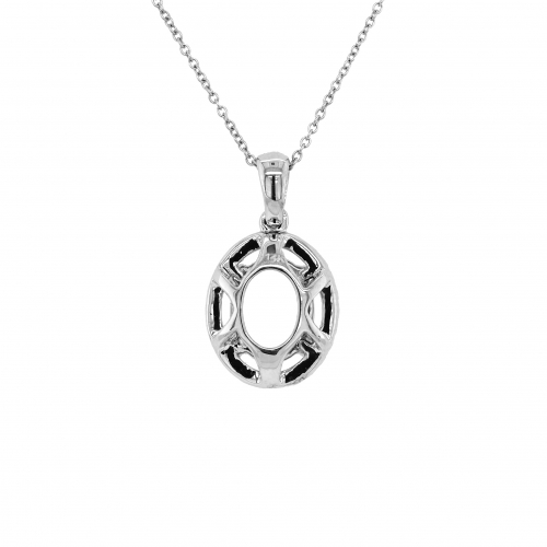 Oval 9x7mm Pendant Semi Mount In 14k White Gold With Accent Diamonds (pd0015) Part Of Matching Set