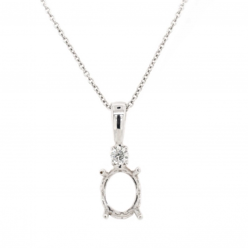 Oval 9x7mm Pendant Semi Mount in 14K White Gold With Diamond Accents (PD0365)