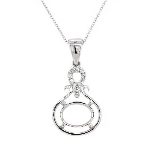 Oval 9X7mm Pendant Semi Mount in 14K White Gold With White Diamonds (PD0483)