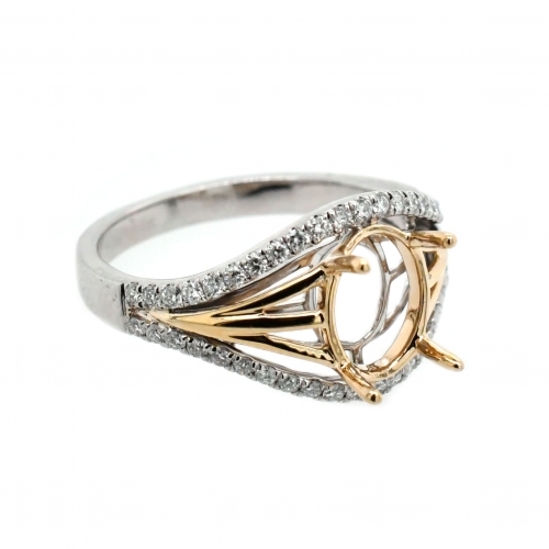 Oval 9x7mm Ring Semi Mount in 14K Dual Tone (White/Yellow Gold) With White Diamonds (RG3491)