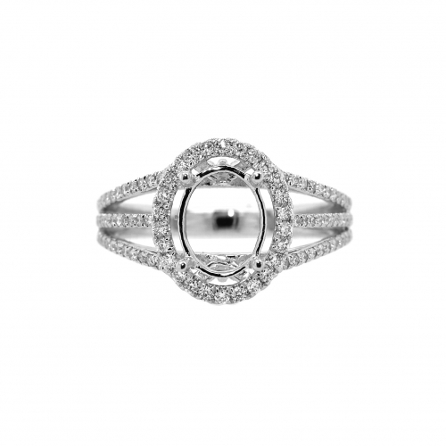 Oval 9x7mm Ring Semi Mount in 14K White Gold with Accent Diamonds (RG0661)
