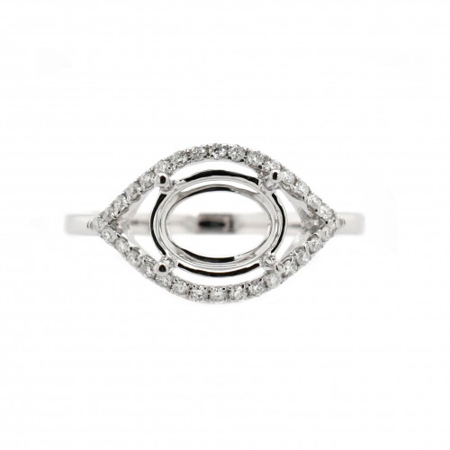 Oval 9X7mm Ring Semi Mount In 14K White Gold With White Diamonds (RG1287)