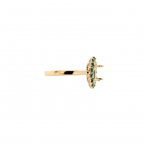Oval 9x7mm Ring Semi Mount In 14k Yellow Gold With Accent Emeralds