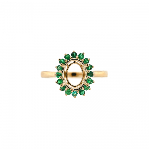 Oval 9x7mm Ring Semi Mount In 14k Yellow Gold With Emerald Accents