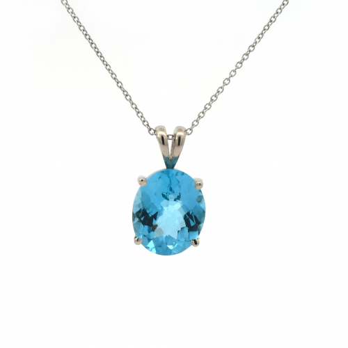 Oval Swiss Blue Topaz 4.18 Carat  Pendant In 14k White Gold  ( Chain Not Included )