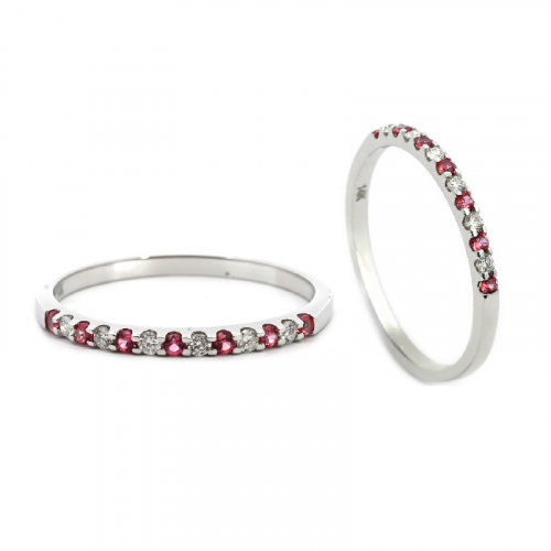 Padparadscha Sapphire 0.1 Carat Stackable Wedding Ring In 14k White Gold With Diamonds
