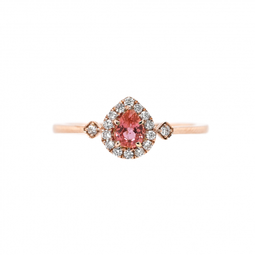 Padparadscha Sapphire Pear Shape 0.35 Carat Ring with Accent Diamonds in 14K Rose Gold