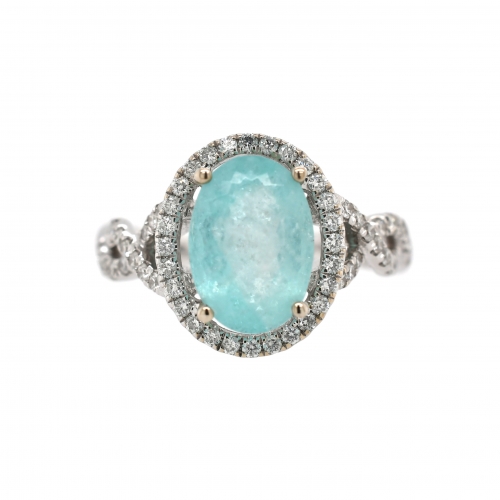 Paraiba Color Tourmaline Oval 3.09 Carat With Diamond Accent in 14K White Gold