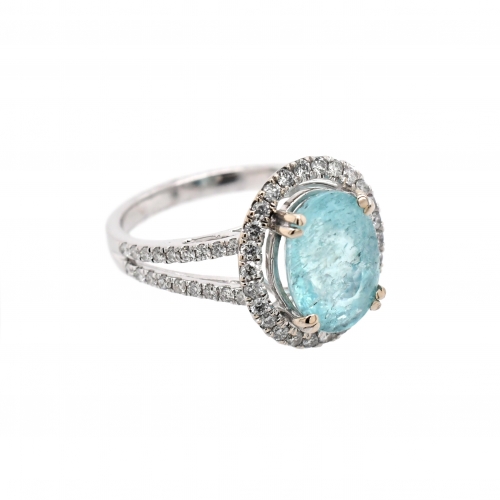 Paraiba Color Tourmaline Oval 3.75 Carat Ring With Diamond Accent in 14K White Gold